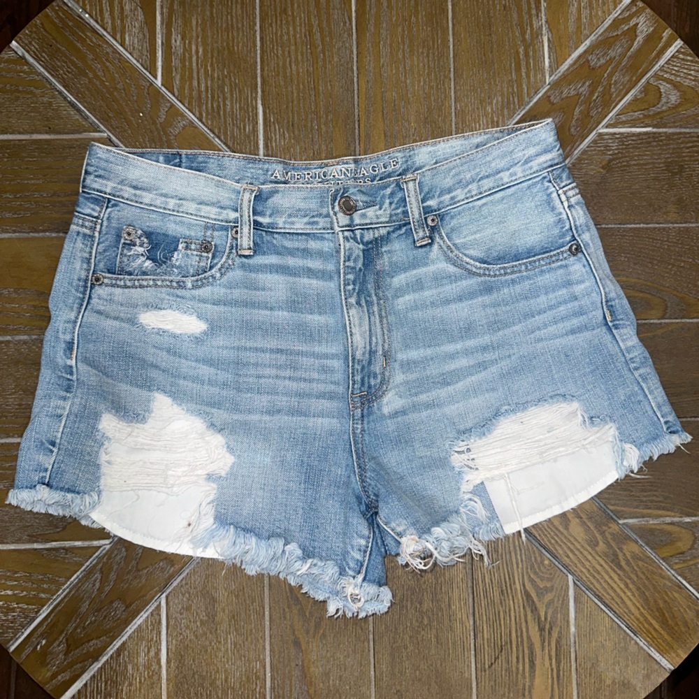American Eagle Outfitters Women's Distressed Blue Denim Shorts